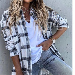 New Plaid Stripe Flannel Shirt Jacket Shacket